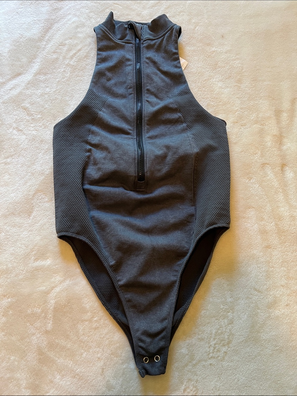 Fabletics Charcoal Gray Zip-Front Athletic Bodysuit